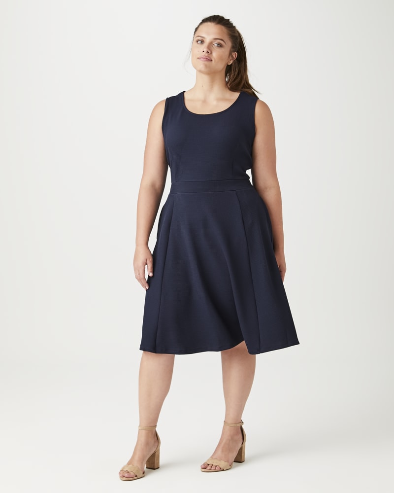 Plus size model with hourglass body shape wearing Ortiga Fit and Flare Dress  by Molly&Isadora | Dia&Co | dia_product_style_image_id:141446